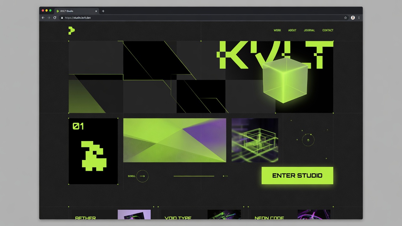 Mockup de interface de site dark mode